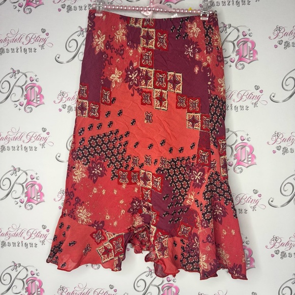 yessica Dresses & Skirts - Yessica skirt flowy fairy hem Floral Patchwork Skirt Red and Purple